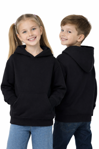 Bluza sportowa z kapturem i długim rękawem dziecięca dla chłopca i dziewczynki czarna.png