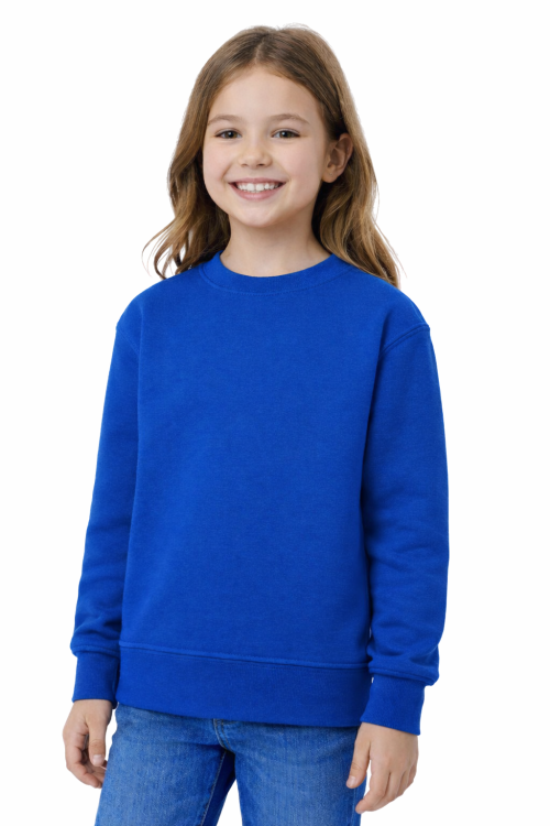 Bluza sportowa dziecięca wkładana przez głowę długi rękaw dla chłopca i dziewczynki chabrowa widok dziewczynki.png