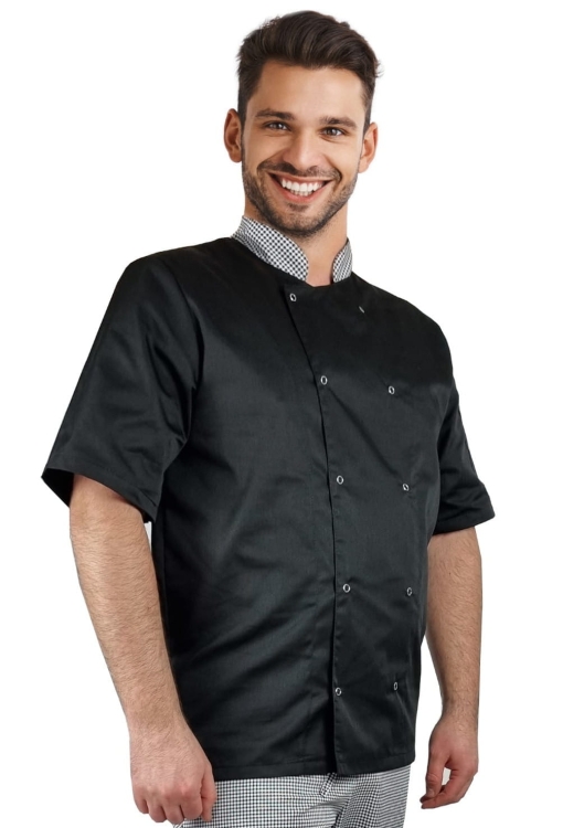 Кухненска блуза с пепитен десен на копчета и дълги ръкави