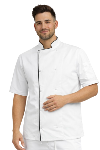 Bluza kucharska biała z czarną lamówką