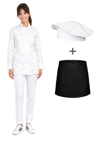 Zestaw kucharski damski, uniform kucharski kompletny,czarna zapaska