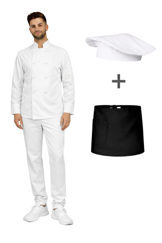 Kompletny uniform kucharski, męski zestaw kucharski długi rękaw ,czarna  zapska