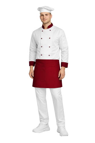 Zestaw gastronomiczny  z długim rękawem  bluza z bordowymi wstawkami  zapaska w kolorze bordowym