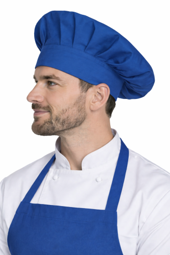 Czapka kucharska szefa kuchni unisex chabrowa widok z boku.png