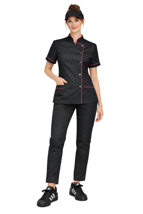 zestaw kucharski w kolorze czarnym na napy z różową lamówką.png