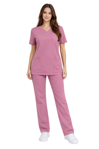 Damski komplet medyczny Casual  PREMIUM w kolorze brudny róż ,spodnie proste klasyczne