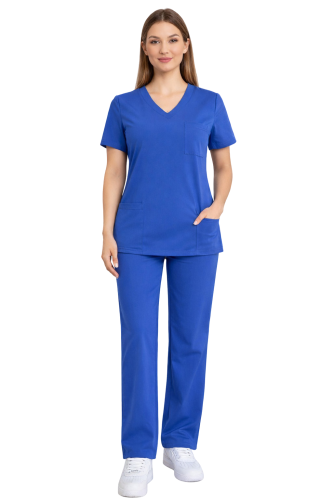 Damski komplet medyczny Casual  PREMIUM w kolorze chabrowym ,spodnie proste klasyczne