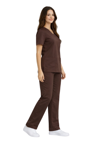Komplet medyczny Casual  PREMIUM w kolorze czekoladowym  ,klasyczne proste spodnie