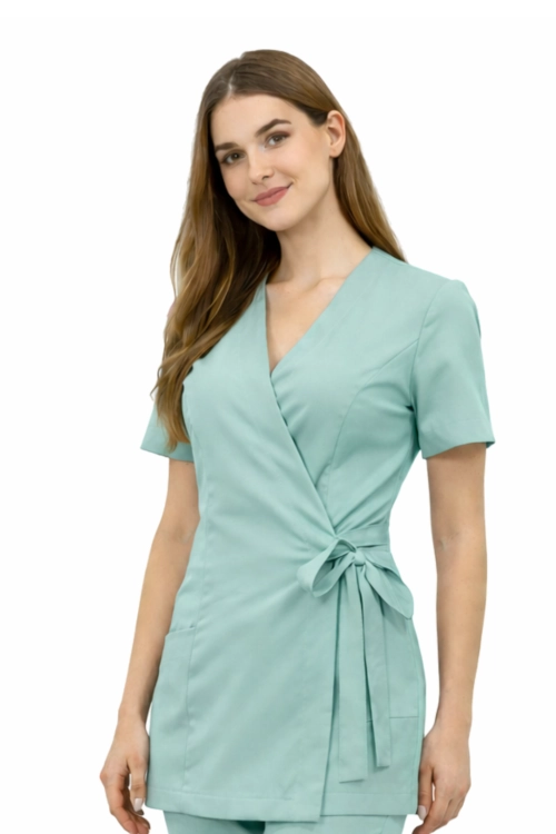 Miętowy żakiet kopertowy z krótkim rękawem basic