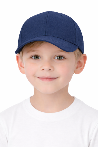 Czapka dziecięca dla chłopca i dziewczynki zapinana na rzep 290g z wywietrznikami granatowa przód.png