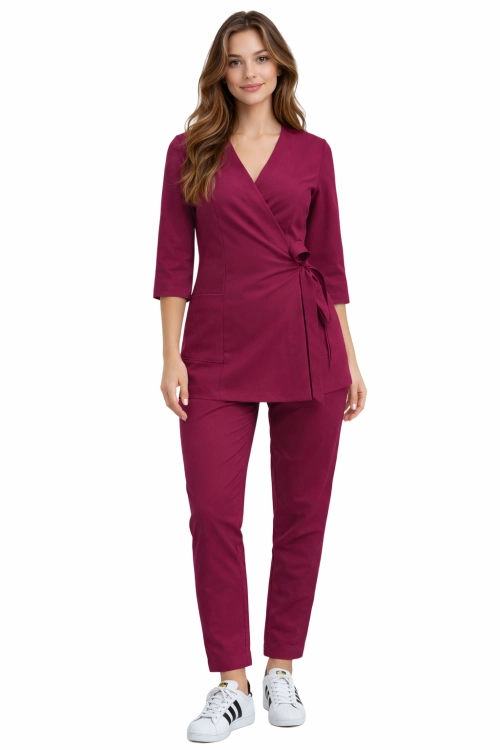 Komplet medyczny damski BASIC PREMIUM wiśniowy – 3/4 rękaw