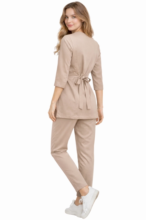 Beżowy komplet medyczny damski BASIC PREMIUM z 3/4 rękawem