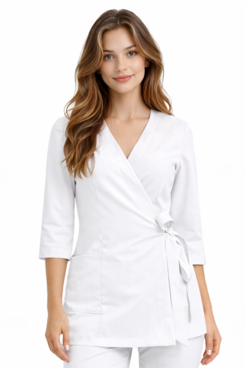 Tunika medyczna damska BASIC PREMIUM biała 3 4 rękaw.png