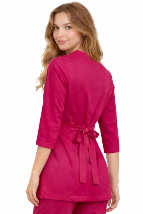 Damska tunika kopertowa  medyczna amarant 3/4 rękaw BASIC PREMIUM