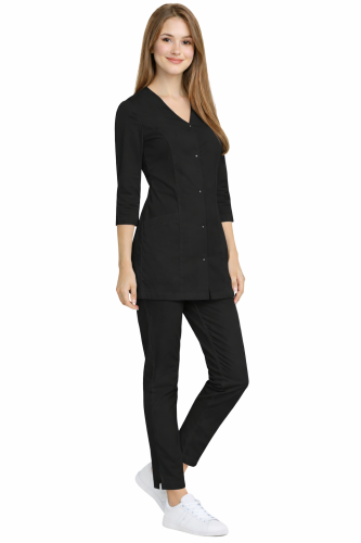 Komplet medyczny damski CASUAL PREMIUM czarny  z rękawem 3/4