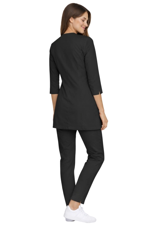 CASUAL PREMIUM czarny  komplet medyczny kosmetyczny damski z rękawem 3/4