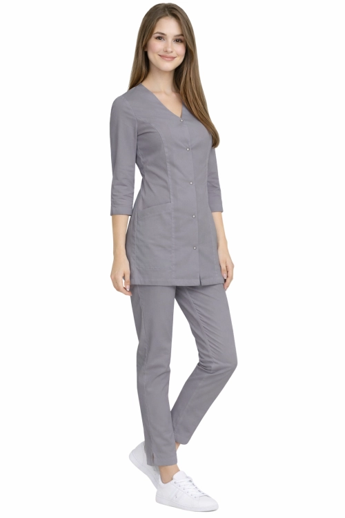Komplet medyczny damski CASUAL PREMIUM szary z rękawem 3/4