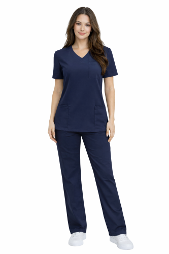 Damski komplet medyczny Casual  PREMIUM w kolorze ciemny granat  ,spodnie proste klasyczne