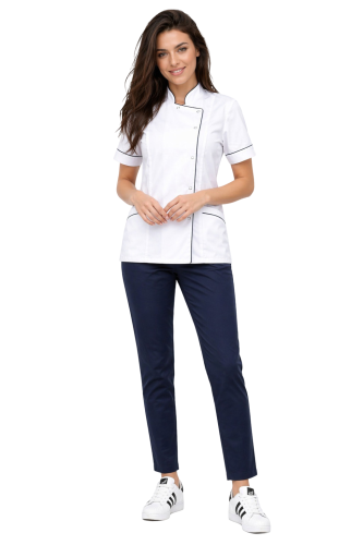 Komplet MEDICAL BEAUTY medyczny bluza biała z granatową lamówką  i granatowe  cygaretki