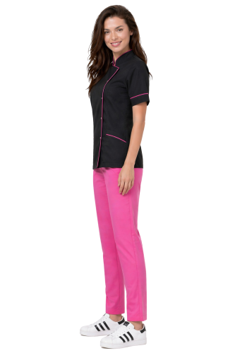 Medyczny komplet bluza czarna  z rożową  lamówką  i  różowe  spodnie cygaretki MEDICAL BEAUTY.png