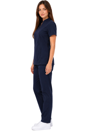 Damski uniform  medyczna ze stójką  CASUAL PREMIUM w kolorze ciemny granatowy_bok.png