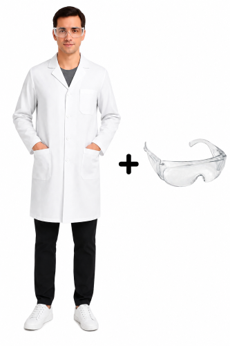 Zestaw laboratoryjny męski z fartuchem medycznym i okularami.png