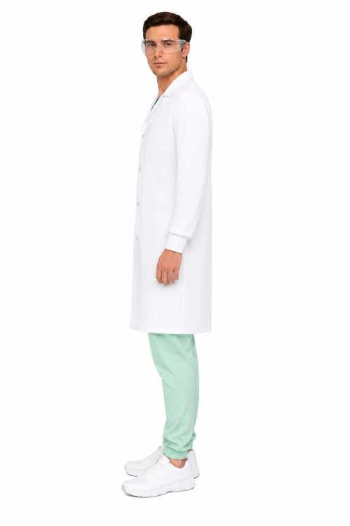 zestaw laboratoryjny męski fartuch medyczny i okulary przeciwodpryskowe widok z boku.png